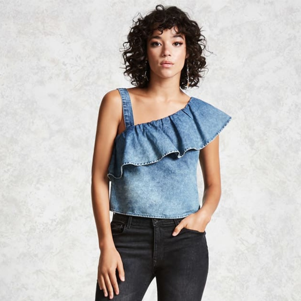 Denim one shoulder top